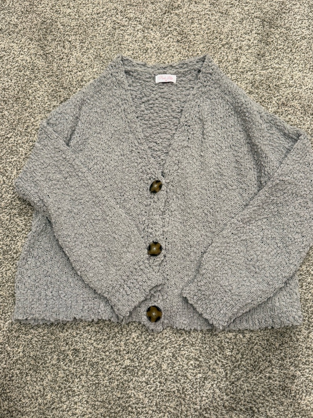 Pink Lily Light Gray Chunky Knit Button Cardigan